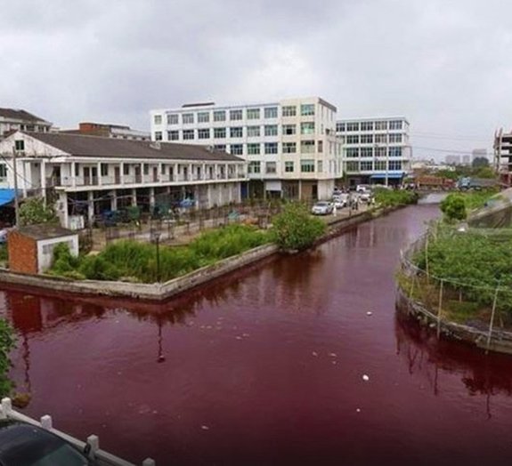População chinesa acorda e se depara com um rio vermelho-sangue