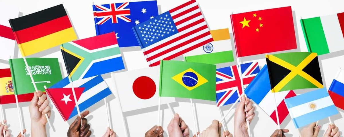 Conjunto de bandeiras de países de diferentes regiões em estilo