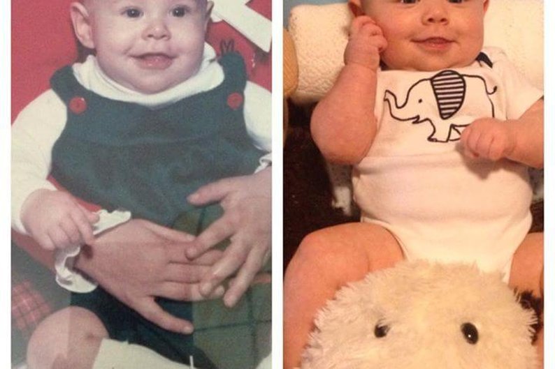 Pai e filho, ambos com cinco meses de idade