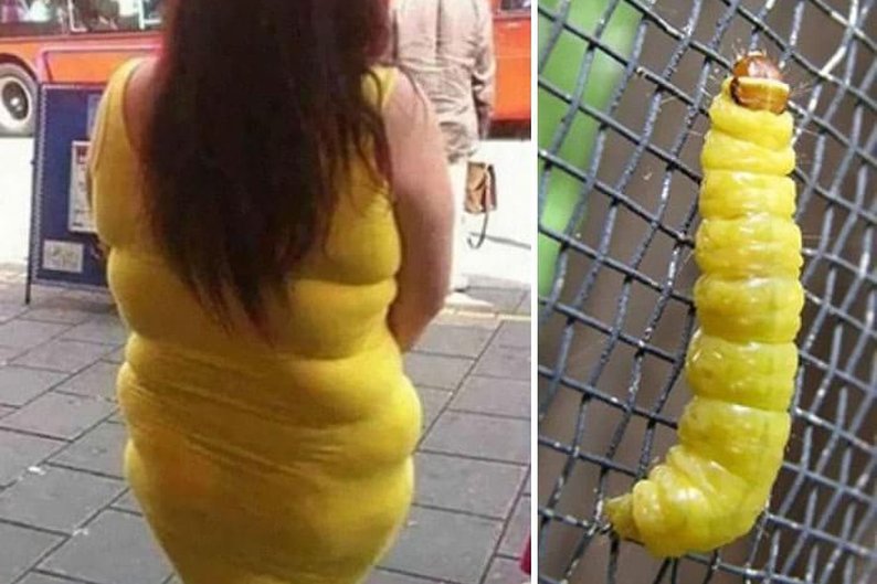 Mulher com vestido colado e lagarta