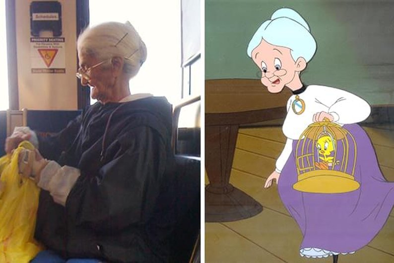 Vovó da vida real e vovó do Looney Toones