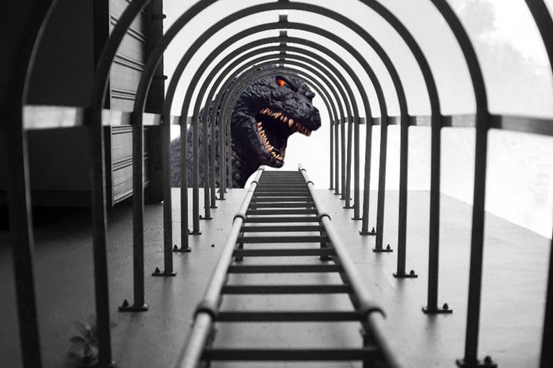 Yu Wei tirou a foto das escadas e não esperava registrar o Godzilla