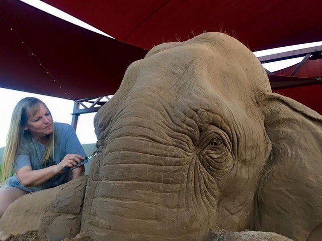 Elefante ou rato: quem vence esta partida de xadrez esculpida em areia?