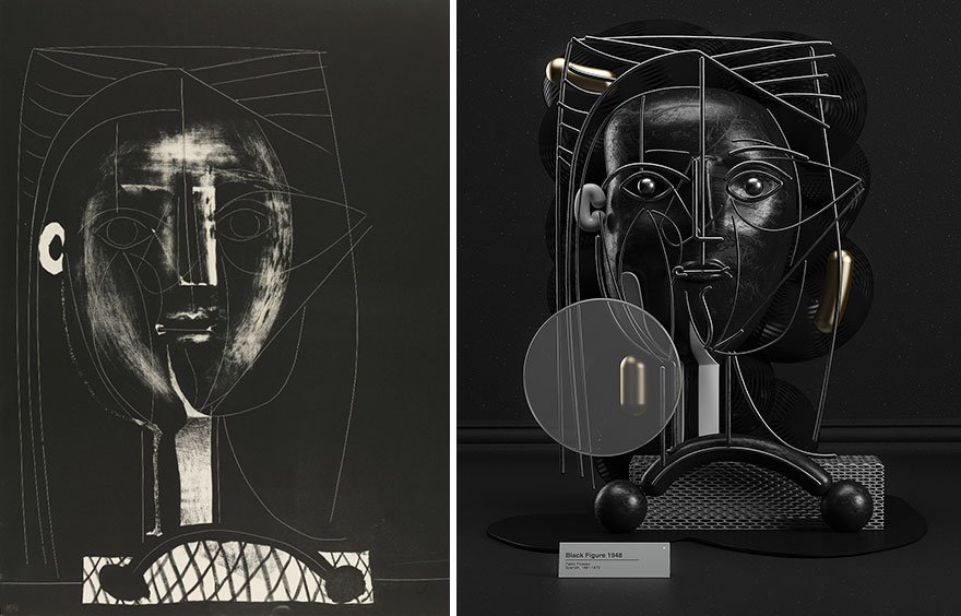 Artista transforma obras de Picasso em incríveis esculturas em 3D