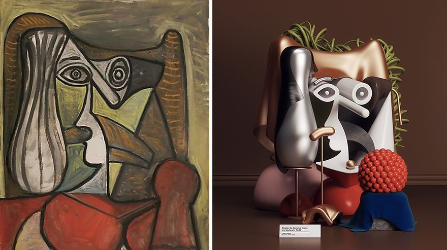 Artista transforma obras de Picasso em incríveis esculturas em 3D