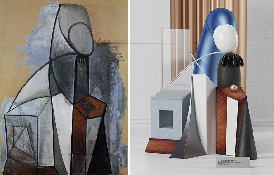 Artista transforma obras de Picasso em incríveis esculturas em 3D
