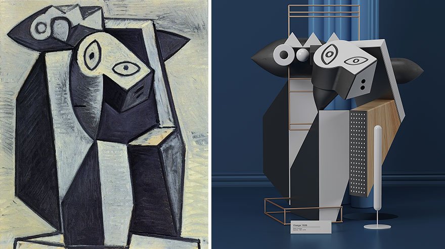 Artista transforma obras de Picasso em incríveis esculturas em 3D