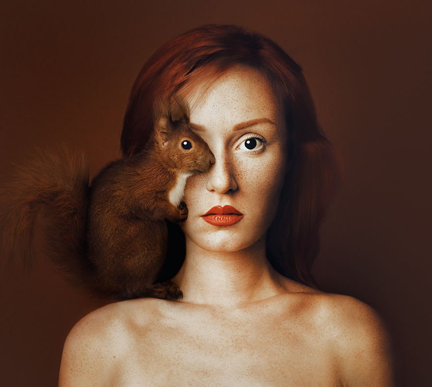 Artista cria fotos incríveis ao misturar seu rosto com os de animais