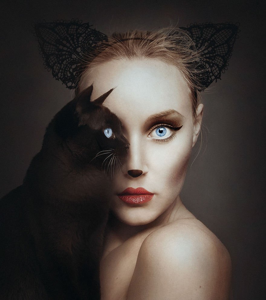 Artista cria fotos incríveis ao misturar seu rosto com os de animais