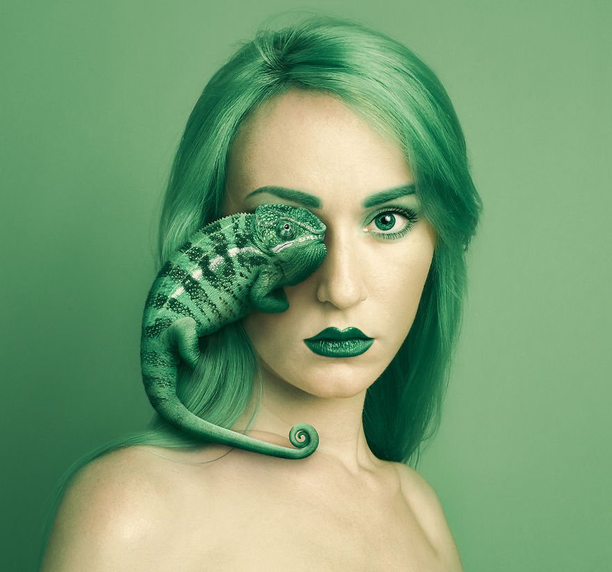 Artista cria fotos incríveis ao misturar seu rosto com os de animais