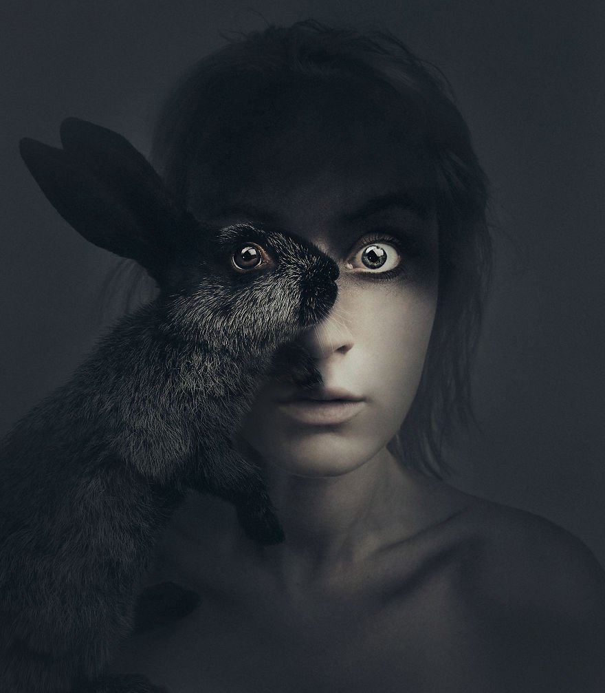 Artista cria fotos incríveis ao misturar seu rosto com os de animais