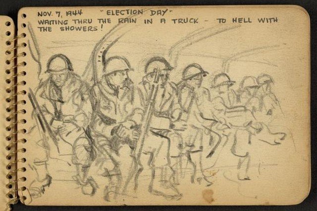 Os desenhos feitos por um soldado que esteve na Segunda Guerra Mundial