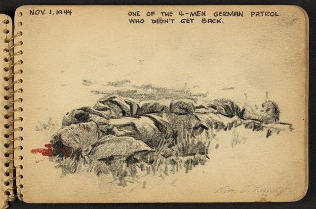 Os desenhos feitos por um soldado que esteve na Segunda Guerra Mundial