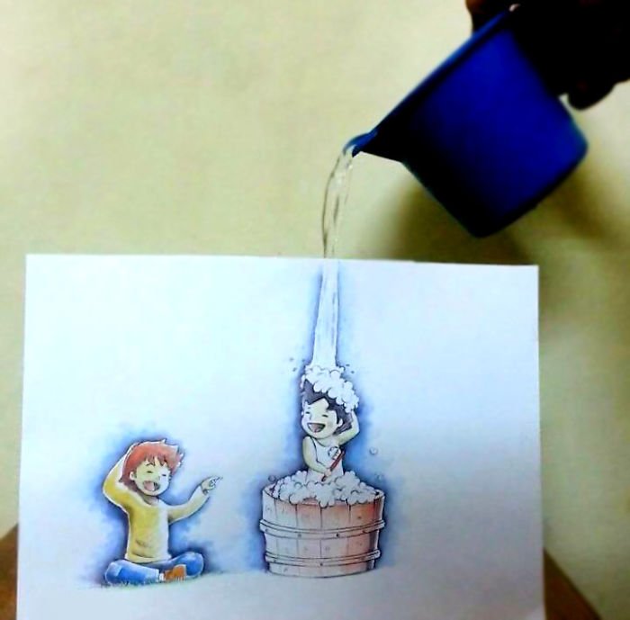 Este cara combina desenhos com realidade de um jeito incrível