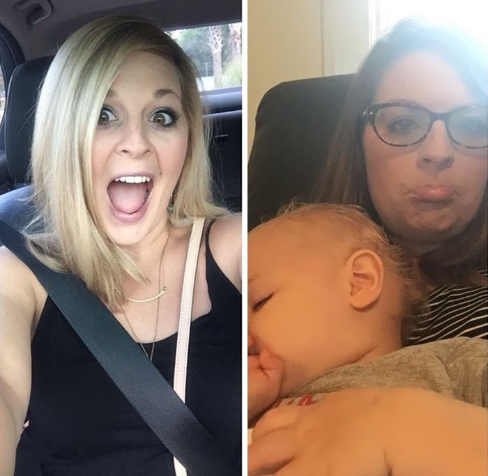 Internautas estão postando fotos de antes/depois de se tornarem pais e mães