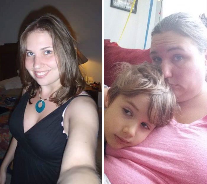 Internautas estão postando fotos de antes/depois de se tornarem pais e mães