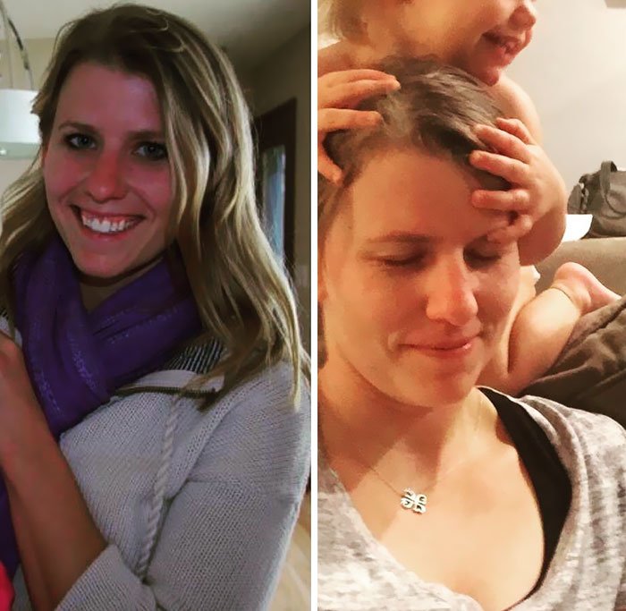 Internautas estão postando fotos de antes/depois de se tornarem pais e mães