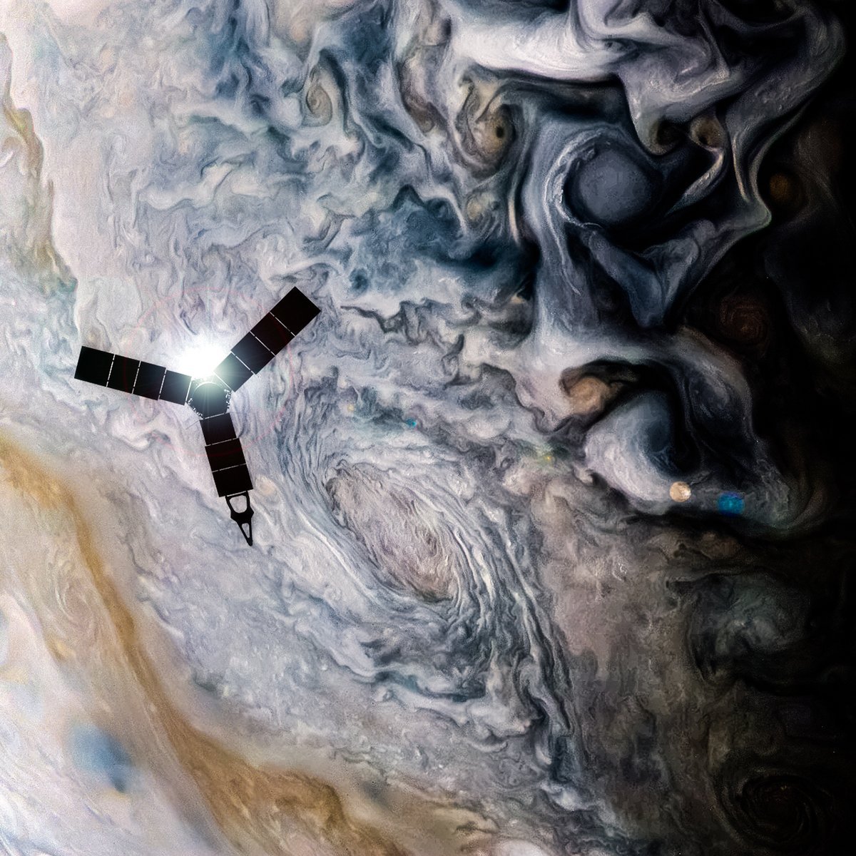 Juno sobrevoando Júpiter