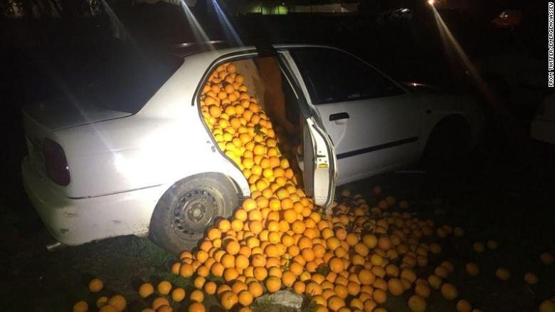 Carro cheio de laranjas