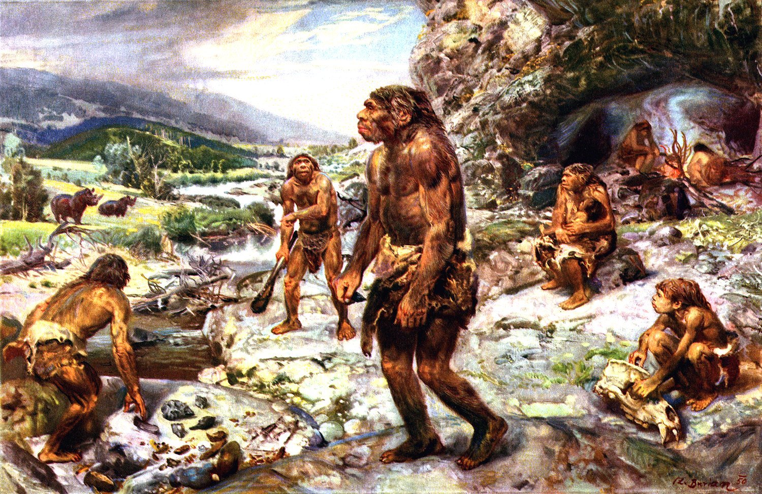 Neandertais caçando