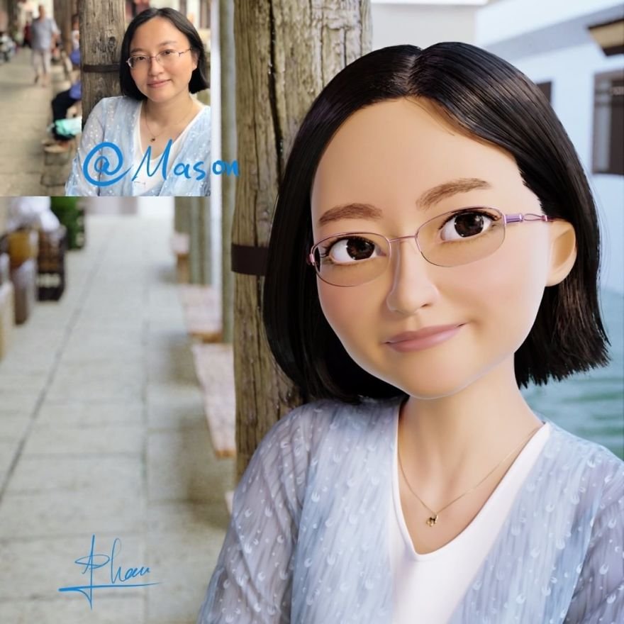 Artista continua transformando fotos de estranhos em personagens de desenho