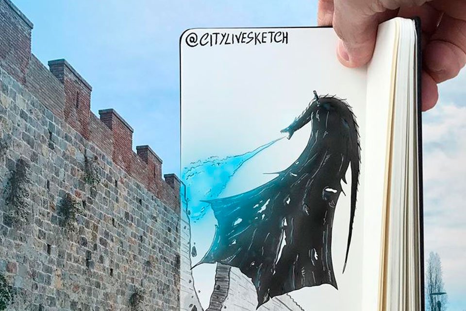 Imagem de Artista italiano mistura seus desenhos com paisagens reais no megacurioso