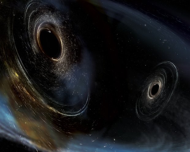Ilustração de dois buracos negros