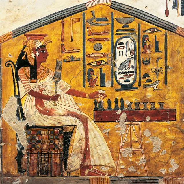 Pintura na tumba da rainha Nefertari que representa a rainha jogando Senet