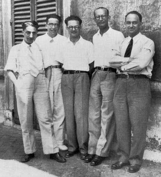 Da esquerda para a direita: Oscar D'Agostino, Emilio Segre, Edoardo Amaldi, Franco Rasetti e Enrico Fermi