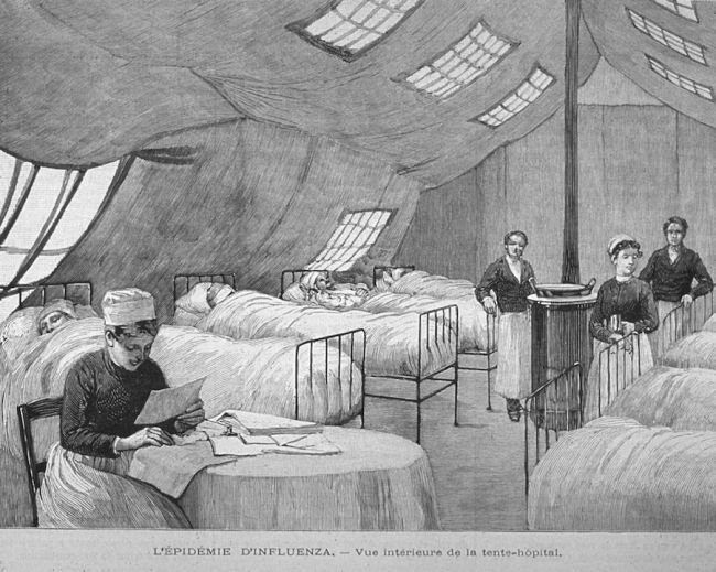 Gravura em madeira mostrando enfermeiras atendendo pacientes em Paris durante a pandemia. (Fonte: Shutterstock/Reprodução)
