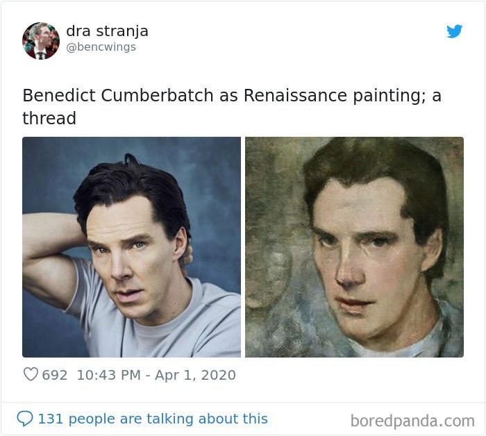 O ator Benedict Cumberbatch foi um dos artistas que tiveram sua foto transformada em uma pintura renascentista.