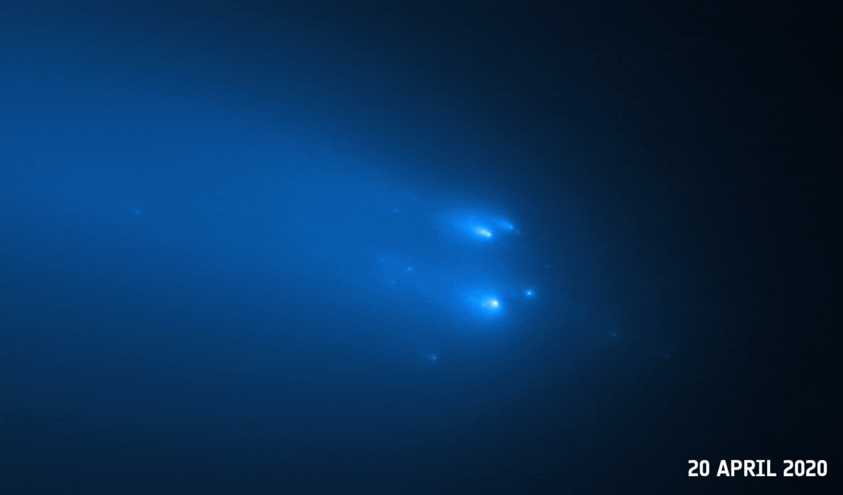 Desintegração do cometa ATLAS capturada pelo Hubble.
