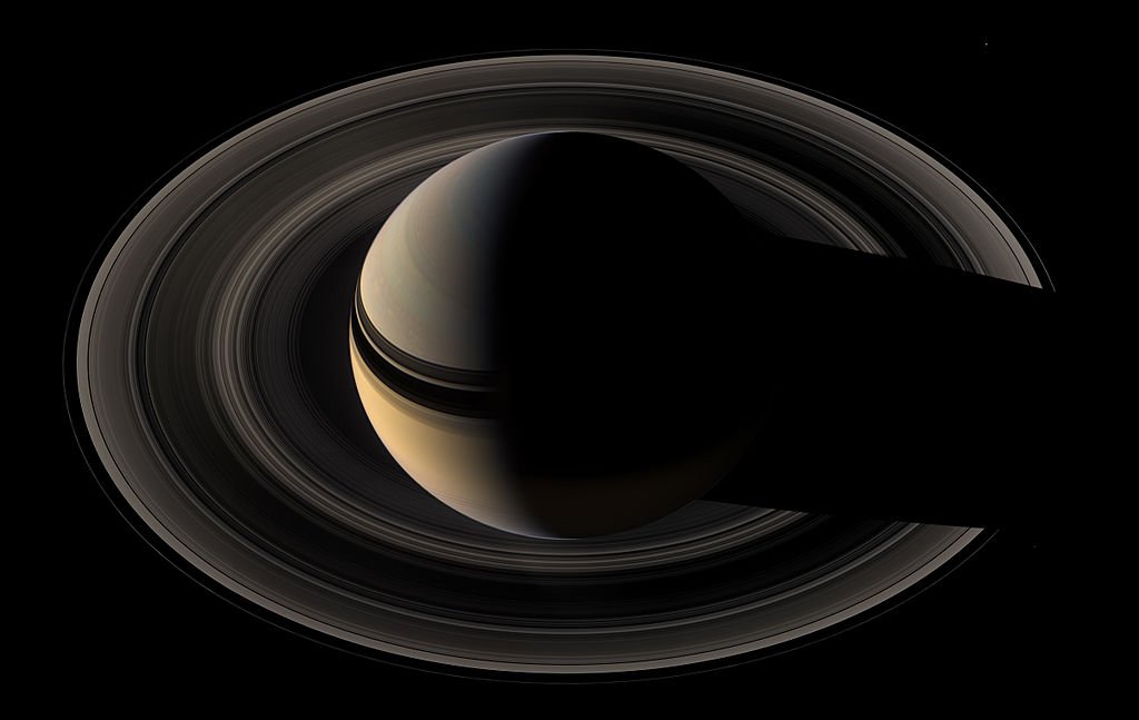 Imagem dos anéis, pela sonda Cassini (Fonte: Wikimedia Commons)