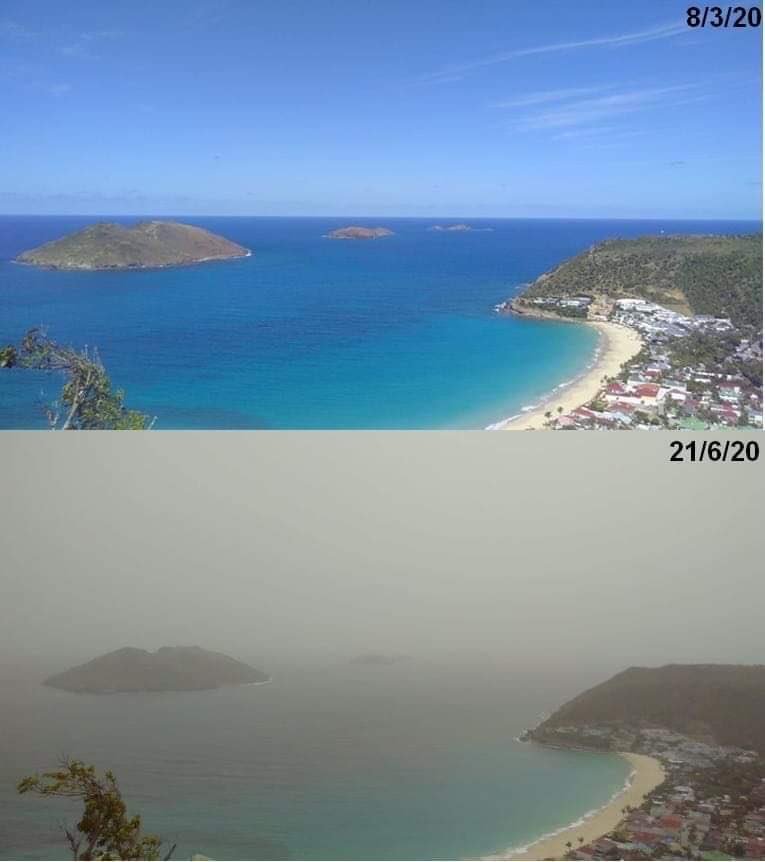 A diferença com a presença da nuvem de poeira no Caribe. (Fonte: Mark Sudduth/Twitter/Reprodução)