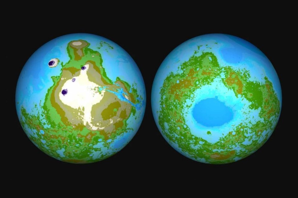 Imagem de Mapa simula como Marte seria se tivesse oceanos como os da Terra no megacurioso