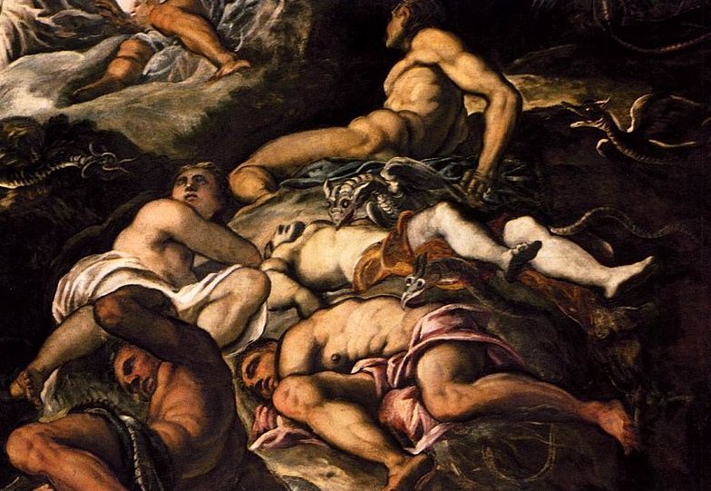 Obra de Tintoretto mostrando mortos pela peste em Veneza.