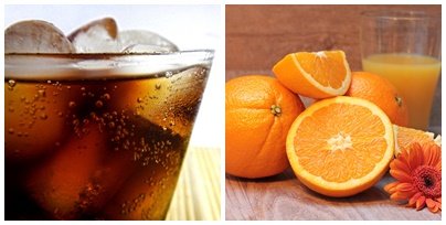 Refrigerante e suco de laranja