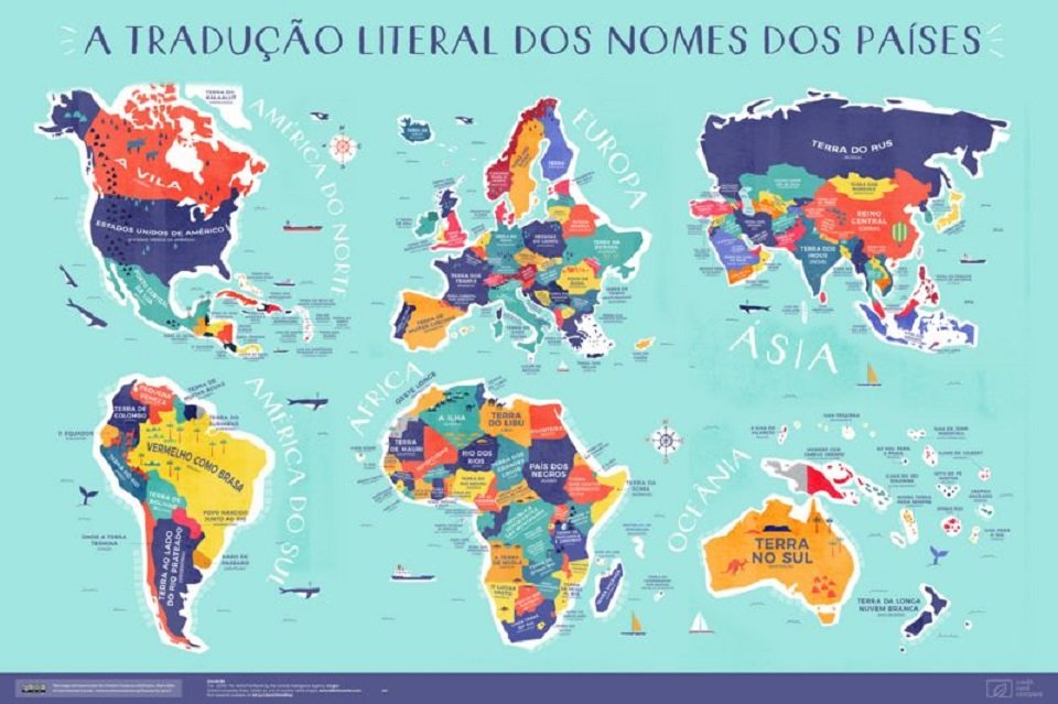 O mapa do mundo com os nomes literais dos países. (Fonte: Credit Card Compare, feito pela NeoMam Studios para BBC Brasil)