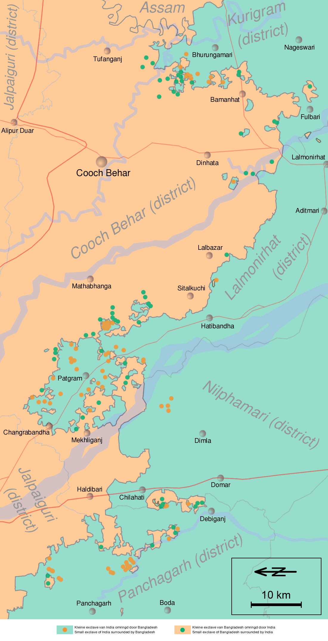 As centenas de enclaves indianos e bangladenses (Imagem: Wikimedia Commons)