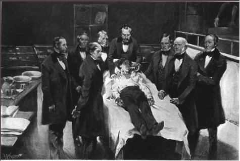 Demonstração pública em 1846 do uso do éter em uma cirurgia na Hospital Geral de Massachusetts. (Fonte: Brasil Escola/Reprodução)