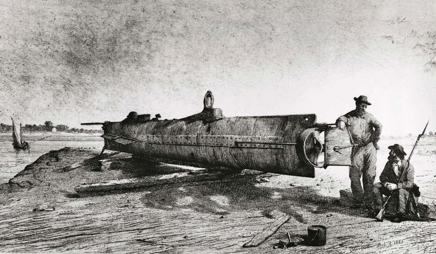 Submarino Hunley. (Fonte: Britannica/Reprodução)