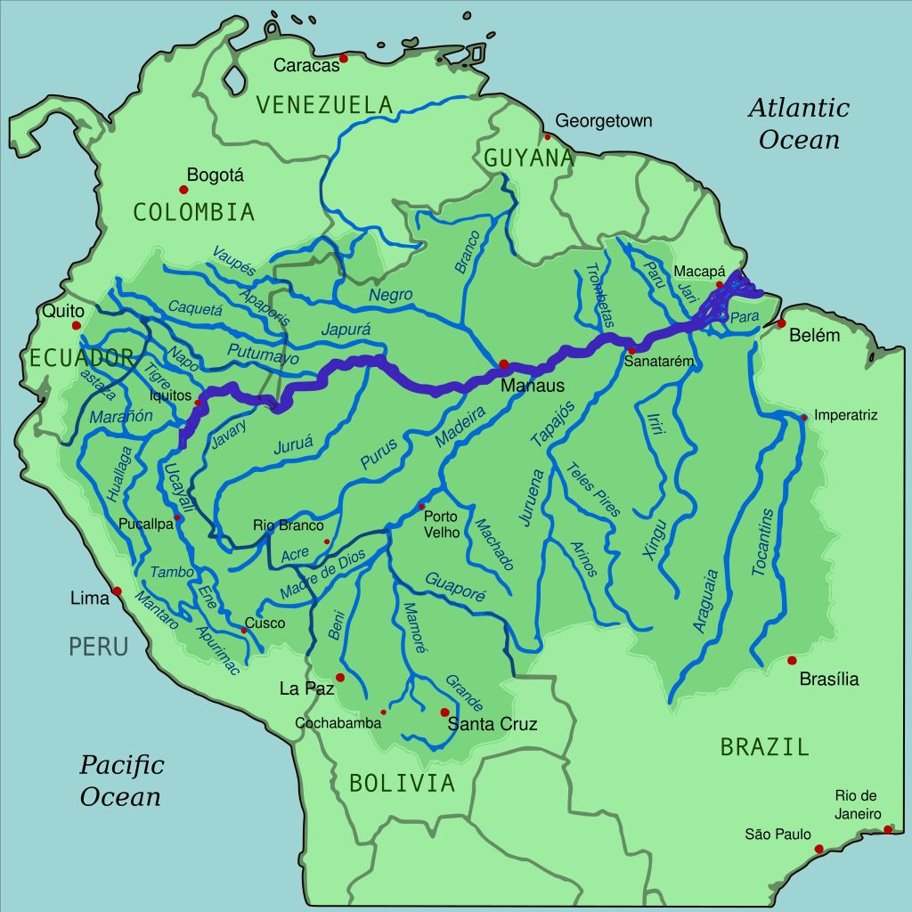 A bacia do Amazonas é a maior do mundo (Imagem: Wikimedia Commons)