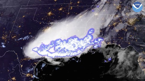 Complexo de tempestades que contém o mais longo flash único (raio) do mundo.(Fonte: Foto: NOAA/AP/OMM/Reprodução)