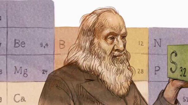 Mendeleev foi doodle do Google em seu 182º aniversário. (Fonte: Reprodução/Google)