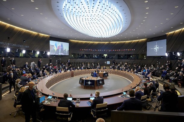 Reunião do Conselho do Atlântico Norte em fevereiro de 2022. (Fonte: OTAN)