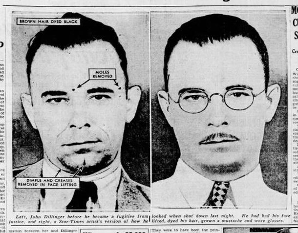 Antes e depois de John Dillinger. (Fonte: The St. Louis Star and Times/Reprodução)