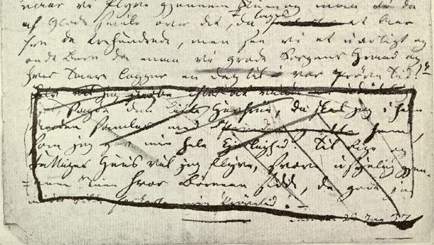 Trecho do manuscrito original de A Pequena Sereia. (Fonte: Wikimedia Commons)