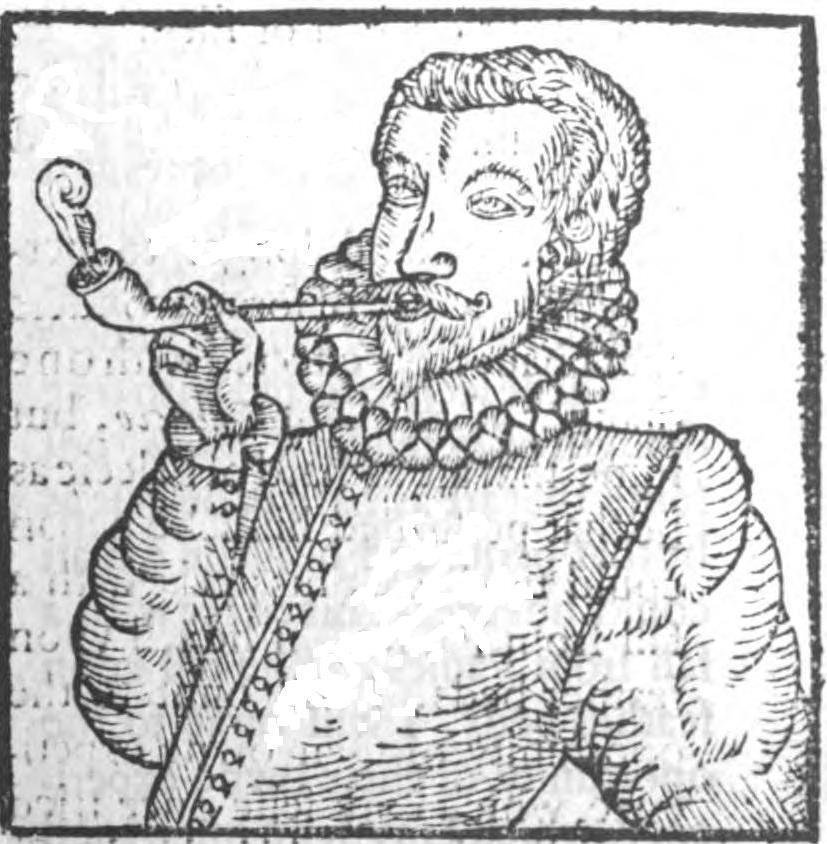 Uma das primeiras ilustrações de alguém fumando, publicado no panfleto "Tabaco". (Fonte: Anthony Chute/Wikimedia Commons)