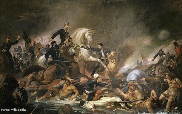 Pintura retratando a Batalha de Campo Grande. (Fonte: Reprodução: Wikepedia)