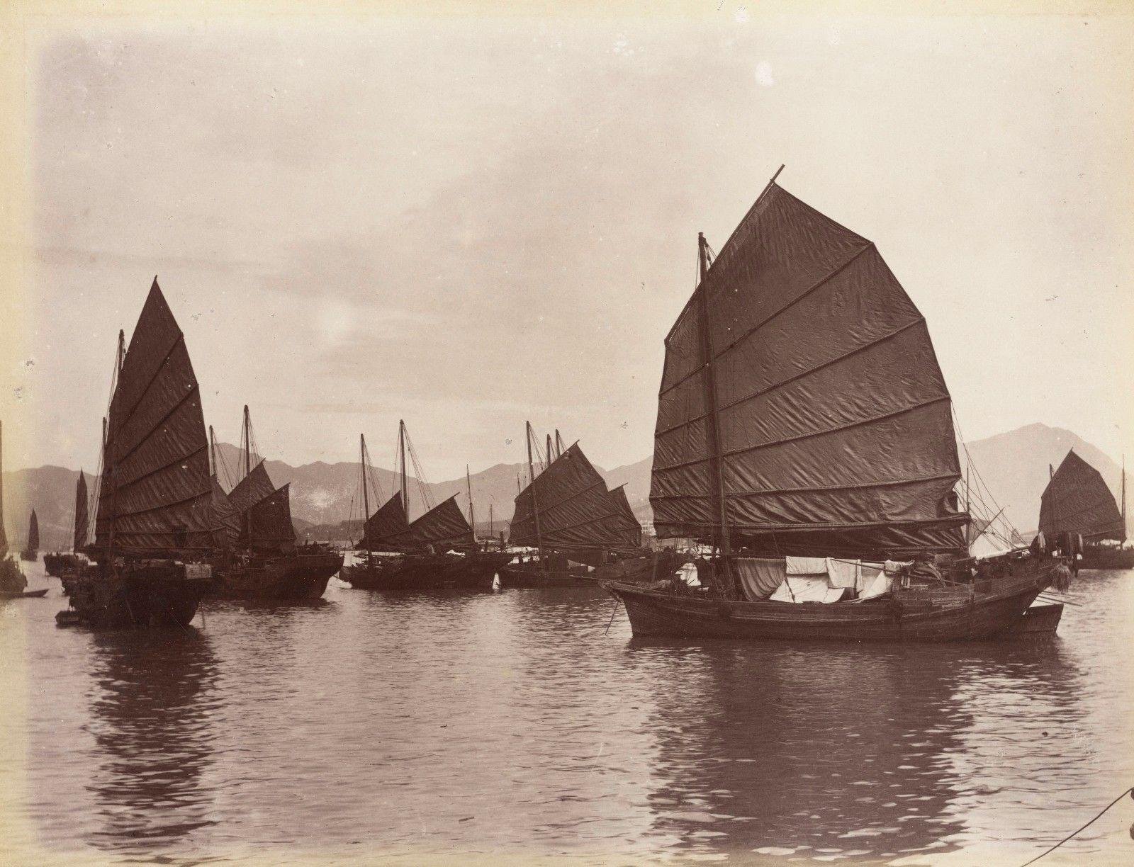 Uma fotografia de juncos em Cantão por volta de 1880. (Fonte: Wikimedia Commons)